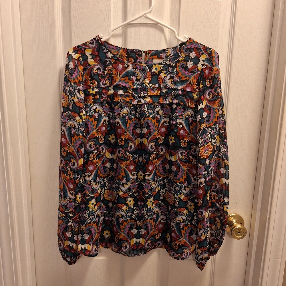 LOFT‎ Blouse Small Floral Paisly Print Colorful Bussiness Casual